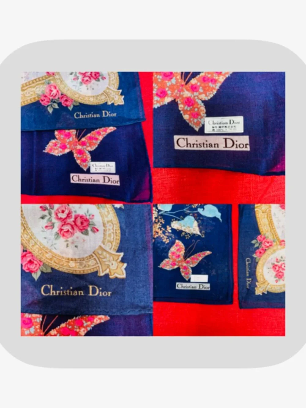 2)  New -  Christian Dior  cotton made 19  Mini scarf/Neck-kerchief blue pink(20